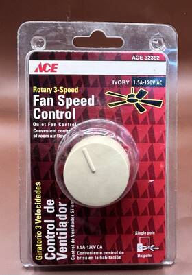 Ace 32362 Rotary 3-speed Fan Speed Control Ivory 1.5a 120v Ac Single Pole New