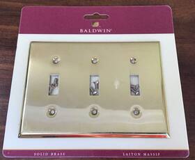 4770-030 Baldwin Hardware Solid Polished Brass Gold Triple Light Switch Plate Cover 3 Toggle