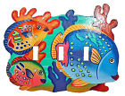 A279c Blue Anemo Fish Switch Art Plate Metal Crafted Triple Three Hand Teal Haitian