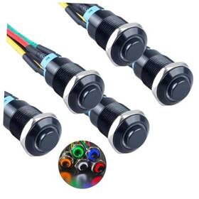 Dmwd An12-yhhgt-hxzs-hx15cm-mix 5pcs 12mm Metal Raised Head Latching Push Button Black Shell Multicolored