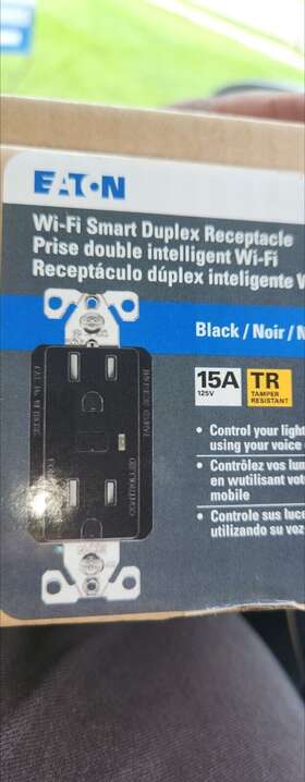 Wftrcr15-bk-sp-l Eaton Wftrcr15 Wi-fi Smart Duplex Receptacle Black