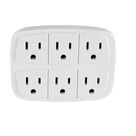 00016 Hyper Tough 6 Outlet Grounded White Wall Tap