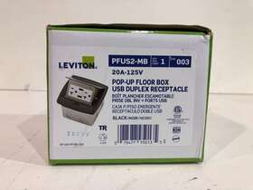 Pfus2-mb Leviton Pop-up Floor Box Dual Type A 3.6 Amp Usb Charger 20 Outlet Black