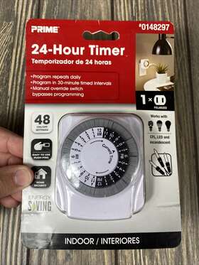 0148297 Prime 24 Hour Timer For Indoor Use # 48 On Off Settings Repeats Daily