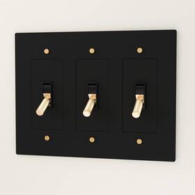 C-vtg-bg-3-t-t-t Residence Supply Retro Industrial Light Switch - Brass Toggle Lever Night Black With 3gang