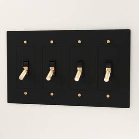 C-vtg-bg-4-t-t-t-t Residence Supply Retro Industrial Light Switch - Brass Toggle Lever Night Black With 4gang