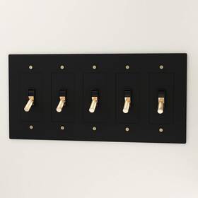 C-vtg-bg-5-t-t-t-t-t Residence Supply Retro Industrial Light Switch - Brass Toggle Lever Night Black With 5gang
