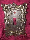 Shabby Vtg Amertac Brass Switch Plate Rose Wall Deco Cover Gold Metal