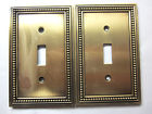 W10097-abt Switch Plates Antique Brass Frame Vintage 2 Solid Covers Satin Beaded Lhmc