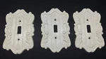 Set Of 3 White Cast Iron Single Light Switch Plate Covers 6". Fixed Price $33.00.