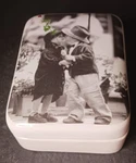 Vtg 1ST Music Box With Graphic Of 2 Kids Kissing - Black & White Red Rose. Fixed Price $23.00.