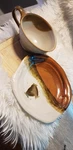 Art Studio Pottery Handcrafted Signed Soup Bowl W/ Plate. Brown/creams. Mintc.. Fixed Price $29.66.