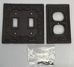 Cast Iron Brown Double 2 Switch Wall Plate Cover Fleur-de-lis & Plug Set. Fixed Price $19.95.