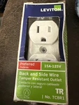 Leviton Plus 15A 125V Tamper Resistant White Outlet 5-15R TCBR1-W. Fixed Price $8.32.