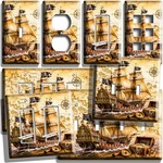 Big Pirate Ship Flag Treasure Island Map Chest Lightswitch Outlet Wall Plate Art. Fixed Price $24.99.