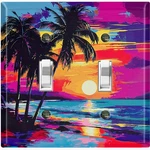 Metal Light Switch Outlet Cover Wall Plate Palm Tree Beach Vibrant Sunset OCN133. Fixed Price $13.49.