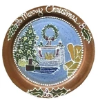 Vtg Handmade Pottery Cookie Plate Merry Christmas Tree Hearth Lewis 1986. Fixed Price $43.58.
