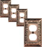 4-PACK Duplex Outlet Cover Plate, Paisley Pattern Antique Copper Metal Wall. Fixed Price $30.38.