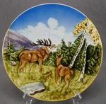 Schramberg Germany Majolica Hand Painted Relief Molded Deer 9 1/2 Inch Plate. Fixed Price $50.00.