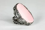 925 Sterling Silver Handcrafted Art Deco Ring, Pink Oval Shell Nouveau Style. Fixed Price $1045.78.