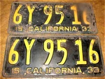 1933 California Plates Ford Buick Cadillac Packard Pontiac Nash Oldsmobile Chevy. Fixed Price $82.50.