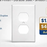 Box Of 25 Metal Duplex Outlet Cover Plate 1-GANG Smooth White Wall Steel. Fixed Price $29.99.