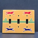Southwestern Ceramic Triple Light Switch Plate Cover Red Blue Yellow Horses. Fixed Price $18.00.