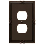 Aged Bronze Single Duplex Outlet Wall Plate Ribbon Reed Amerelle Cast Metal New. Fixed Price $8.87.