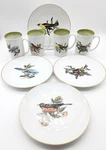 Set Of 4 Fritz & Floyd Neiman Marcus Bird On Branch 7.5" Plates 10OZ Cups Gold. Fixed Price $45.00.