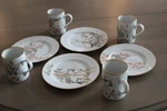 Fritz And Floyd Bird Song Dessert/coffee Set, 4 Plates Mugs. Fixed Price $249.00.
