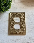 Ornate Gold Brass Decorative Outlet Cover Plate Vintage-style Scroll Design. Fixed Price $13.99.