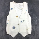 Vest Womens Wearable Art Cream Space Planet Star Handcrafted Painted Beaded. Fixed Price $29.99.