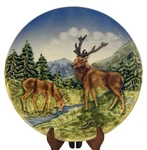 Schramberg Germany Majolica Hand Painted Relief Molded Deer 9 1/2 Inch Plate. Fixed Price $49.95.