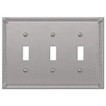 Amerelle Imperial Bead Brushed Nickel 3 Gang Metal Toggle Wall Plate 74TTTBN. Fixed Price $14.95.