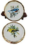 2 Vintage Small Miniature 4" Bird Milk Glass Plates Wall Decor Japan 6". Fixed Price $21.00.