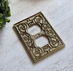 Vintage Ornate Gold Metal Brass Single Wall Outlet Plate Cover Scroll Design. Fixed Price $12.00.