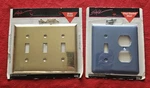 Vtg Amertac Style Wallplate Lot Brass Triple Toggle & Blue Steel Outlet Cover. Fixed Price $19.99.