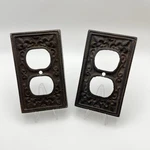 2 Cast Iron Fleur De Lis Style Outlet Covers Ornate Scroll Rustic Duplex Plates. Fixed Price $16.99.