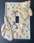 Baby Ceramic Light Switch Plate Cover C.r. Gibson Vtg Bunny Teddy Bear Nursery. Fixed Price $12.99.