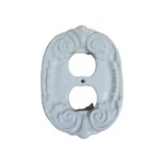 Vintage Thick Ceramic Double Outlet Cover Plate White With Ornate Design Made. Fixed Price $18.00.