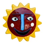 Paper Mache Sun Face Red, Handmade Vintage Haitian Folk Art, Whimsical. Fixed Price $49.00.