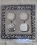 Antique Nickel Double Duplex Wall Switch Plate Pewter Outlet Cover Metal Paisley. Fixed Price $11.87.