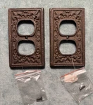2 Rustic Cast Iron Outlet Wall Plate Covers Fleur-de-lis Electric Plug Screws. Fixed Price $19.85.