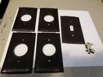 5 Vintage Art Deco Bryant Electric Brown Ribbed Single Hole & Switch Plate Cover. Fixed Price $6.99.