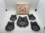 Vintage Cast Iron Owl Trivet Set Of 5 Footed Hot Plate Taiwan 1970S Chadwick. Fixed Price $19.99.
