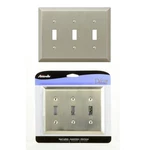 Triple 3 Toggle Outlet Switch Wall Plate Cover Century Brushed Nickel Steel Lot. Fixed Price $6.99.