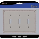 Amerelle Imperial Bead Brushed Nickel Gray 3 Gang Metal Toggle Wall Plate. Fixed Price $15.43.