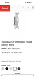 Legrand Pass & Seymour 660WG Grounding Toggle Switch 15A 120V Spst White. Fixed Price $17.00.