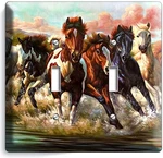 Wild American Horses Running River Water Double Light Switch Wall Plate Cover. Fixed Price $24.99.