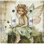 Metal Light Switch Outlet Cover Wall Plate Green Forest Woodsy Fairy AFM101. Fixed Price $13.49.